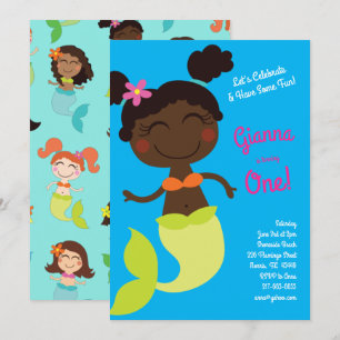 Mermaid Birthday Black African American Kaart