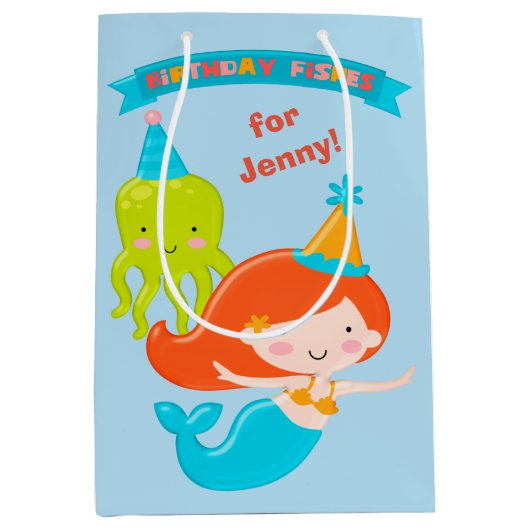 Mermaid Birthday Fishing Personalized Medium Cadeauzakje (Voorkant)