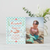 Mermaid Birthday Fotouitnodiging Kaart (Staand voorkant)
