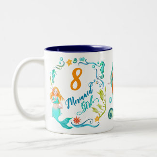 Mermaid Birthday Girl. Elke leeftijd aanpassen + n Tweekleurige Koffiemok