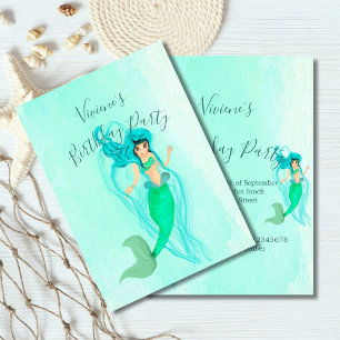 Mermaid Birthday Green Mermaid Tail Girly Kaart