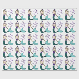 Mermaid Birthday inpakpapier, meisje met zeemeermi Cadeaupapier