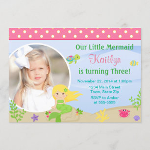 Mermaid Birthday Invitation Blonde 5x7 Photo Card Kaart