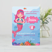 Mermaid Birthday Invitation, Editable Invitation Kaart (Staand voorkant)