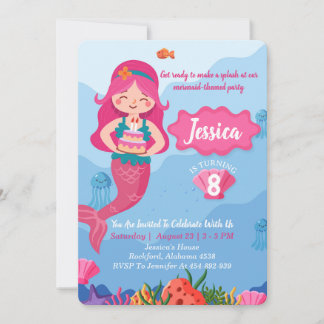 Mermaid Birthday Invitation, Editable Invitation Kaart