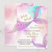 Mermaid Birthday Invitation for a Girl, Editable Kaart (Voorkant / Achterkant)
