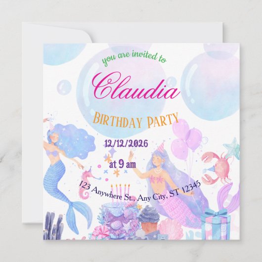 Mermaid Birthday Invitation for Kids (Devant)