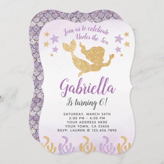 Mermaid Birthday Invitation Kaart (Voorkant / Achterkant)