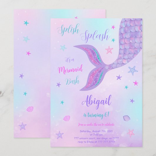 Mermaid Birthday Invitation Kaart (Voorkant / Achterkant)