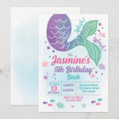 Mermaid Birthday Invitation Kaart (Voorkant / Achterkant)