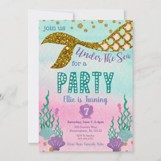 Mermaid Birthday Invitation Kaart (Voorkant)