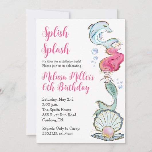 Mermaid Birthday Invitation Kaart (Voorkant)