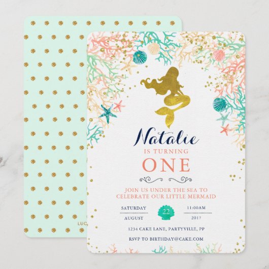 Mermaid Birthday Invitation Kaart (Voorkant / Achterkant)