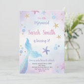 Mermaid Birthday Invitation, Mermaid Invitation Kaart (Staand voorkant)