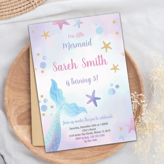 Mermaid Birthday Invitation, Mermaid Invitation Kaart