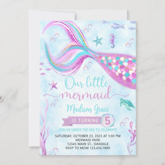 Mermaid Birthday Invitation Modèle, modifiable (Devant)