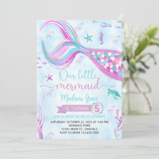 Mermaid Birthday Invitation Modèle, modifiable (Debout devant)