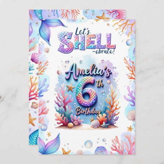 Mermaid Birthday Invitation - Onder het Zee Party Kaart (Voorkant / Achterkant)