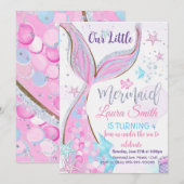 Mermaid Birthday Invitation Party Kaart (Voorkant / Achterkant)