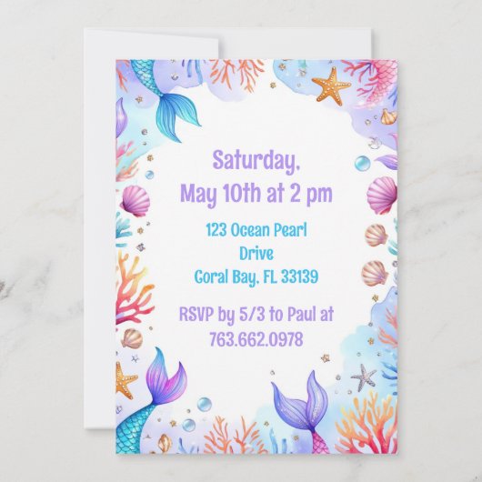 Mermaid Birthday Invitation Personalized  Name Age (Dos)