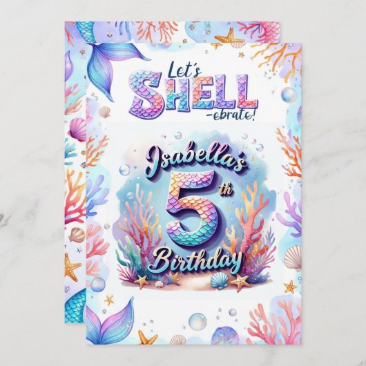 Mermaid Birthday Invitation Personalized Name Age (Devant / Derrière)