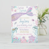 Mermaid Birthday Invitation Sjabloon. Bewerkbare I Kaart (Staand voorkant)
