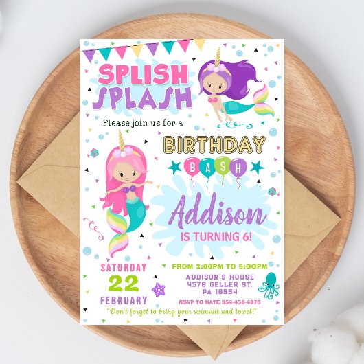 Mermaid Birthday Invitation Splish Splash Invite