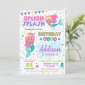 Mermaid Birthday Invitation Splish Splash Invite (Debout devant)
