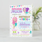 Mermaid Birthday Invitation Splish Splash Invite (Debout devant)