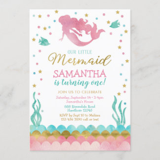 Mermaid Birthday Invitation, Waterverf Zeemeermin Kaart