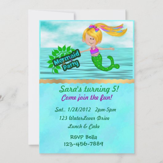 Mermaid Birthday Invite Kaart (Voorkant)