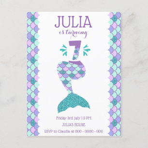 Mermaid Birthday Mermaid Number 7 Uitnodiging Briefkaart