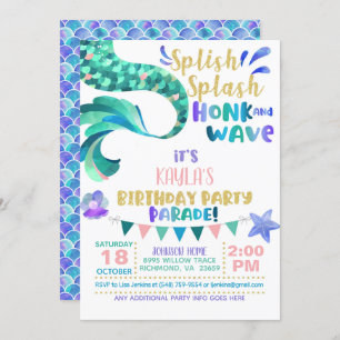 Mermaid Birthday Parade Invitation Kaart