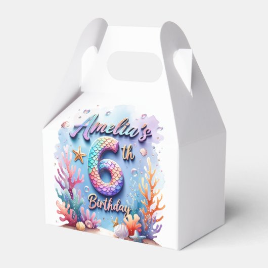 Mermaid Birthday Party Custom Name & Age Amelia 6 Bedankdoosjes (Voorkant Zijde)