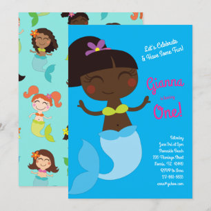 Mermaid Birthday Party Dark Skin Black Asian Kaart
