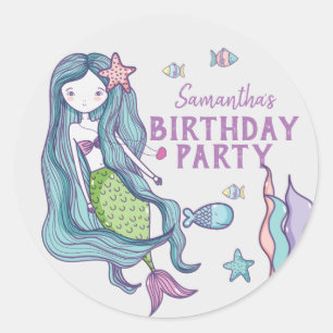 Mermaid Birthday Party - Gepersonaliseerd Ronde Sticker