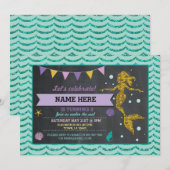 Mermaid Birthday Party Gold Glitter Zee Invitation Kaart (Voorkant / Achterkant)