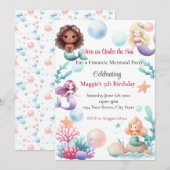 Mermaid Birthday Party Invitation for Girls (Devant / Derrière)