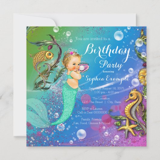 Mermaid Birthday Party Kaart (Voorkant)