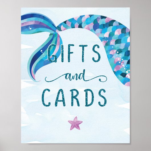 Mermaid Birthday Party Kaarten and Gifts Sign Poster (Voorkant)