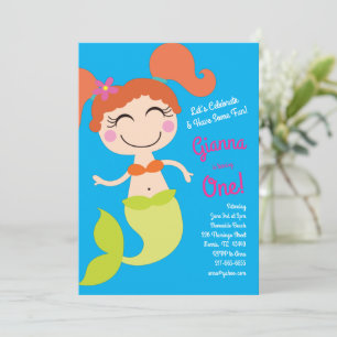 Mermaid Birthday Party Red Hair Kaart