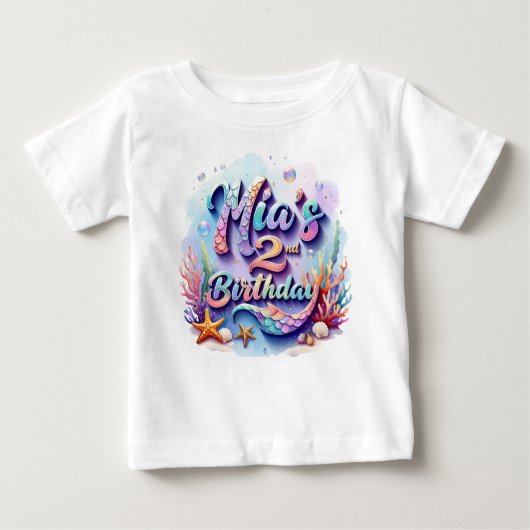 Mermaid Birthday T-Shirt – Personalized Name & Age (Voorkant)