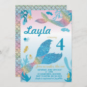 Mermaid Birthday Uitnodiging (Voorkant / Achterkant)