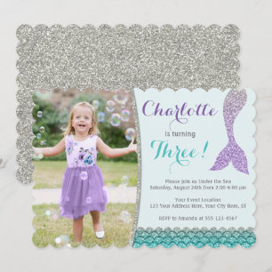 Mermaid Birthday Uitnodiging met foto