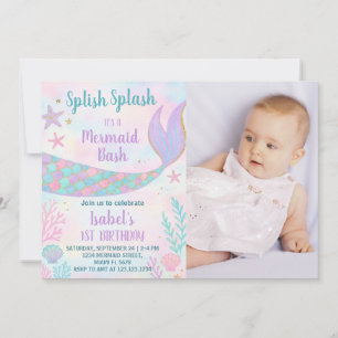 Mermaid Birthday Uitnodiging met foto