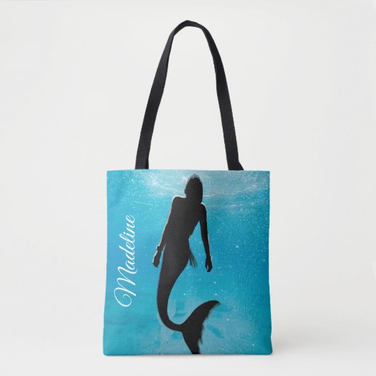 Mermaid Black Blue Ocean Modern Beach Draagtas (Voorkant)