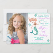 Mermaid blauwgroen goud onder zee verjaardagsfoto kaart (Voorkant)