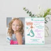 Mermaid blauwgroen goud onder zee verjaardagsfoto kaart (Staand voorkant)