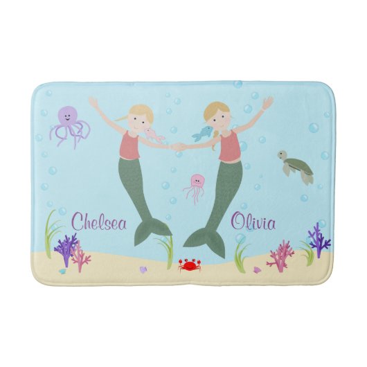 Mermaid Blonde Sisters Personalized Bath Mat (Voorkant)