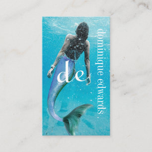 Mermaid Blue Modern Monogram Stijlvol Visitekaartje